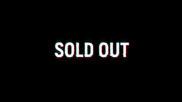 sold out text glitch animation for special hot deal product title on black background. new release word sold out glitch marketing promotion advertisement 4k video