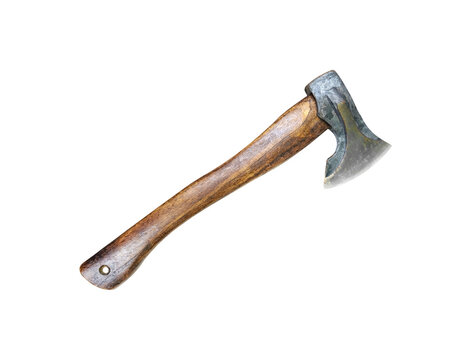 old axe with a wooden handle is isolated on a white background..