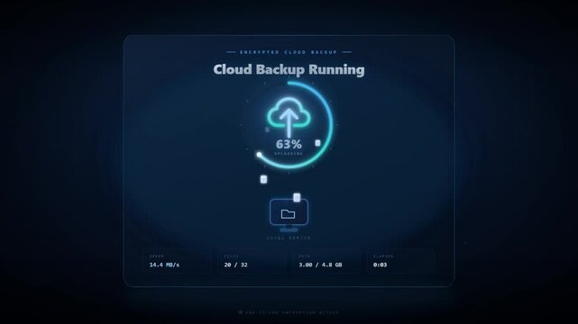 Secure encrypted cloud storage data backup process interface animation