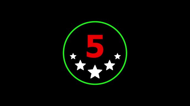 5 Star Review Animation with Glowing Rating Icon, Customer Feedback, Satisfaction Score, Quality Badge, Loop Motion Graphics
