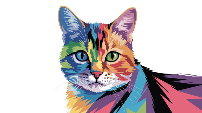 Colorful cat face with blue eyes