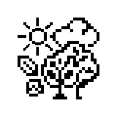 Fototapeta premium A simple pixel art icon depicting a sunny day with a tree and clouds