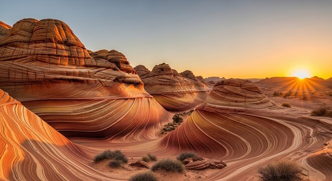 Desert Sandstone Rock Formations at Sunset