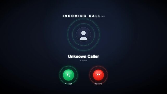 Incoming phone call mobile interface from unknown caller displaying on screen