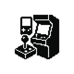 Fototapeta premium A simple black and white pixel art illustration of classic electronic gaming equipment