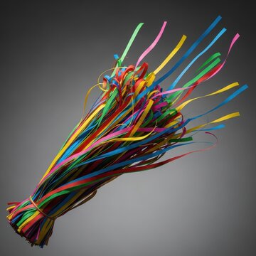 Colorful Strips of Ribbon Twisted Together on Dark Background