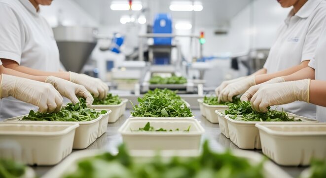 Fresh Leafy Greens Being Prepared in a Modern Food Processing Facility