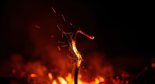 Glowing Ember with Sparks in Dark Background Creating Dramatic Effect