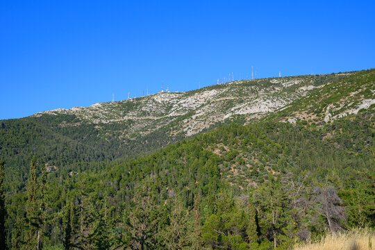 Mountain Hymettus (Ymittos) view from Kesariani aesthetic forest