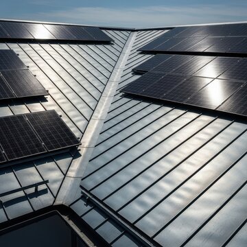 Modern Solar Panels on a Roof Under Clear Blue Sky