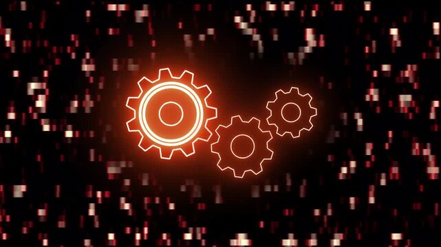 cool redish some gear icon rotation animation video with black wave background video 4k 16 to 9 ratio in dark background vidoe