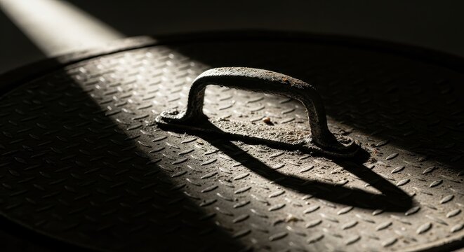 Shadow Play on Metal Surface with Handle and Light Reflection