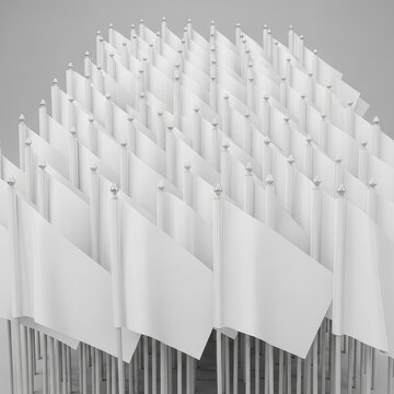 White Flags in Symmetrical Arrangement on Minimalist Background