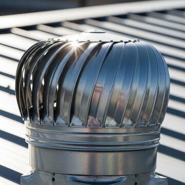 Wind turbine on rooftop glistening in sunlight creating efficiency