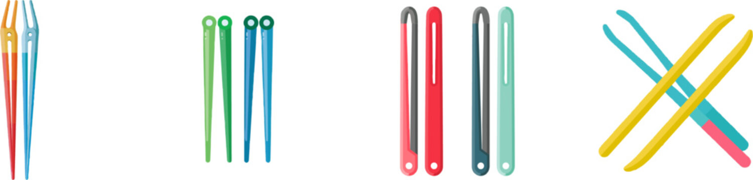 A pair of vibrant, long metal feeding tweezers for reptiles is depicted in a modern UI style with clean lines and bright colors on a pure white background
