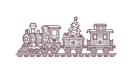 Christmas Train with Gifts and Tree Illustration. © henceta
