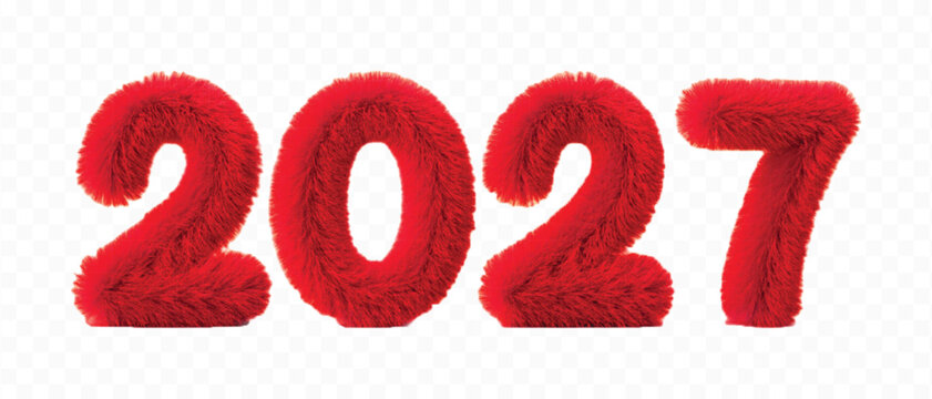 abstract 3d happy new year 2026 text design made by with hairy fluffy in different color style isolated on a white background