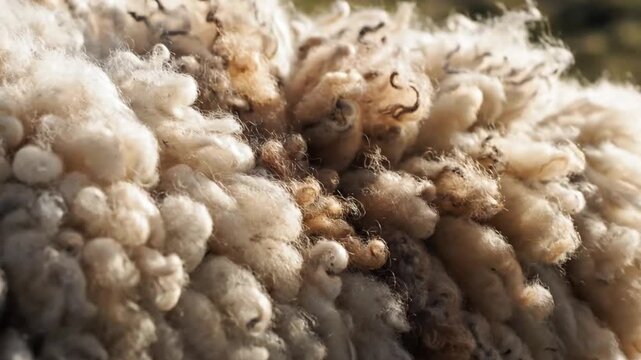 Natural Sheep Wool Texture Close Up Detail Showing Thick Curly Animal Fleece Fibers for Textile Industry and Agriculture Farming Background Concepts