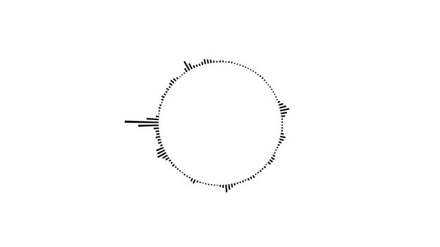 4K video circle audio spectrum loop with sharp frequency, Black circle audio wave spectrum lines animation on white background.
Spectrum audio visualizer circle equalizer music beat wave animation.