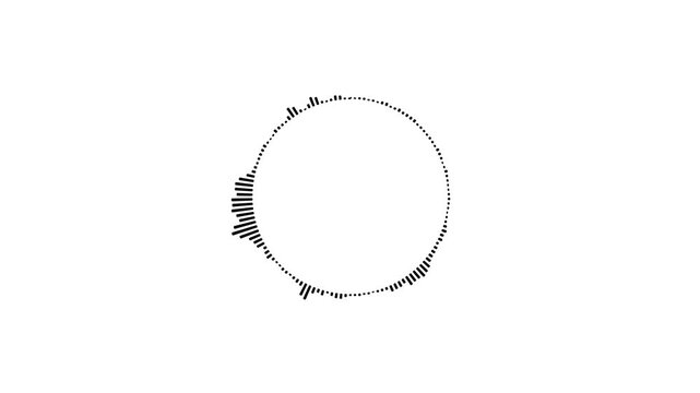 4K video circle audio spectrum loop with sharp frequency, Black circle audio wave spectrum lines animation on white background.
Spectrum audio visualizer circle equalizer music beat wave animation.