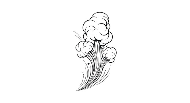 Dynamic smoke puff or comic explosion blast effect presented in highly detailed black and white engraving style.