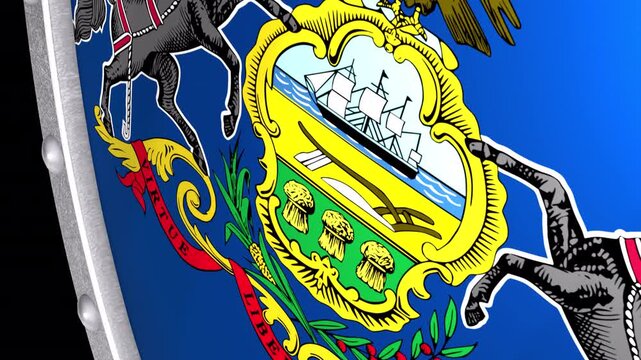 Metallic Shield Transitions with the Flag of State of Pennsylvania of United States of America