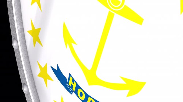 Metallic Shield Transitions with the Flag of State of Rhode Island of United States of America