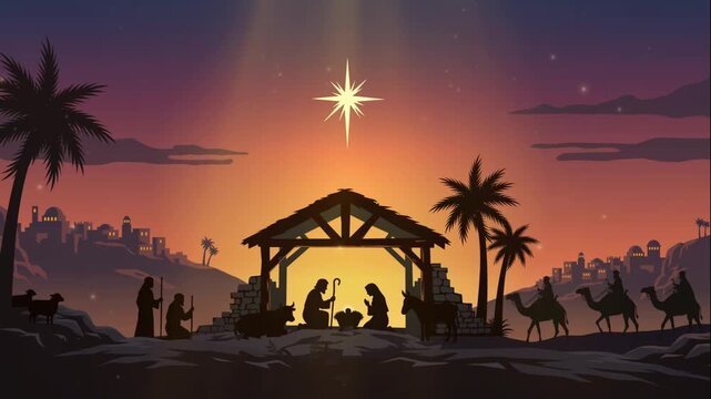 Silhouette of Christmas nativity scene video clip