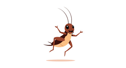 Fototapeta premium Cheerful cartoon grasshopper or cricket character jumping happily with wide arms isolated on white background.