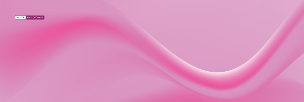 Abstract pink panoramic background featuring a smooth 3D fluid wave shape and soft pastel gradient textures.