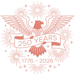 Obraz premium Eagle bird with 250 years anniversary ribbon vector illustration for historic celebration.