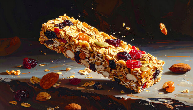 Delicious granola bar with nuts and dried fruits