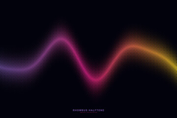 Naklejka premium Rhombus halftone wave background, purple and orange gradient audio frequency vector, glowing sound wave visualization for music tech