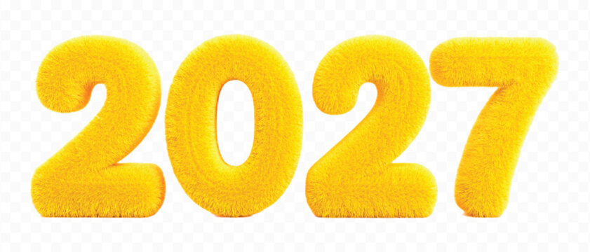 abstract 3d happy new year 2026 text design made by with hairy fluffy in different color style isolated on a white background