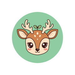 Fototapeta premium Cute Kawaii Fawn Head Icon Featuring a Sprout on Antlers Vector Graphic for Nature and Wildlife Animal Design Projects