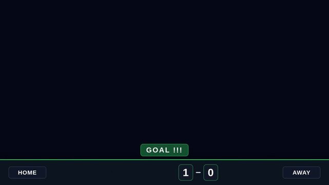 Soccer goal scored! Digital display shows score 1-0, emphasizing a win for the home team.
