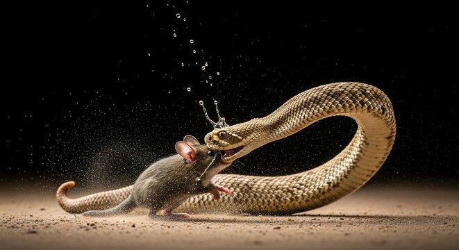 Snake eating mouse in dusty environment predator prey