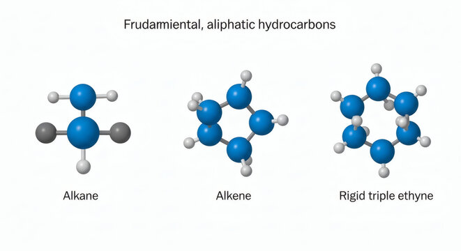Aliphatic hydrocarbon ball and stick molecular models for chemistry