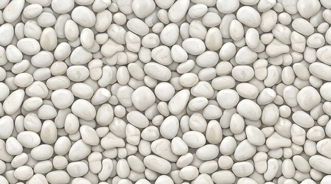A seamless pattern of white pebble stones on a flat surface in a close-up view.