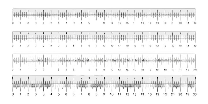 Reference Scales Showing Centimeters Millimeters Inches And Feet White Background