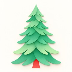 Obraz premium Green paper cut Christmas tree isolated on white background. Minimalist holiday decor element for seasonal design. Festive symbol of New Year celebration and winter forest nature.