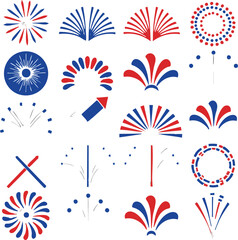 Obraz premium Patriotic firework design elements in red white and blue