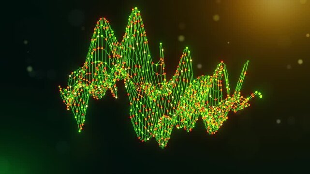 Animated Costa Rica map reveal created from neural network nodes and flowing data connections with connected intelligence text on a glowing green yellow orange technology background.