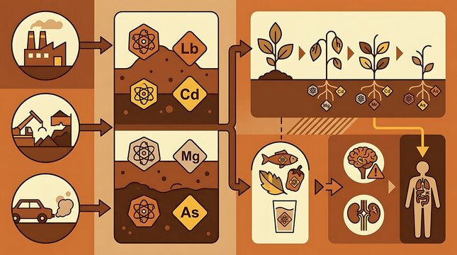 Heavy metal pollution cycle from industrial soil to human health