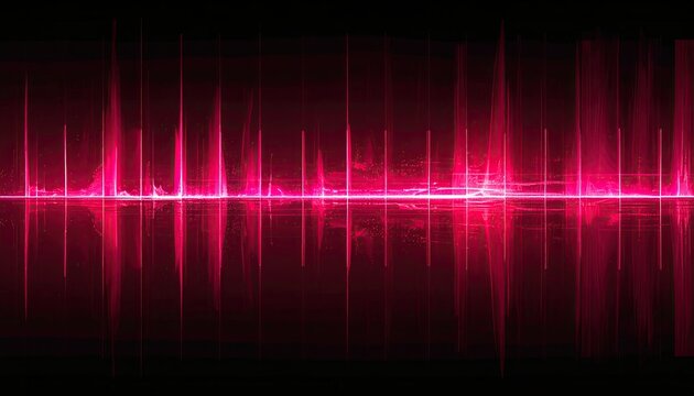 Abstract glowing pink music waveform or audio equalizer on a dark background.
