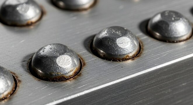 Close-up metal surface with rivets and welding spots
