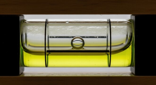 Level tool with yellow liquid and bubble in center