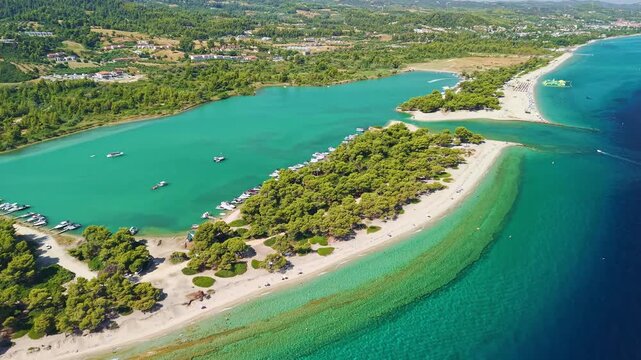 Aerial View of Glarokavos Lagoon Canal, Chalkidiki, Greece