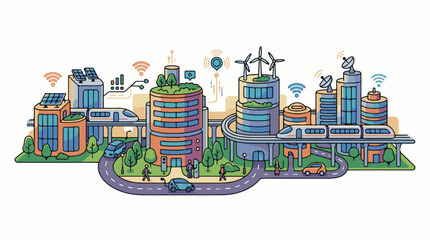 Fototapeta premium Futuristic cityscape with eco-friendly transportation and green buildings