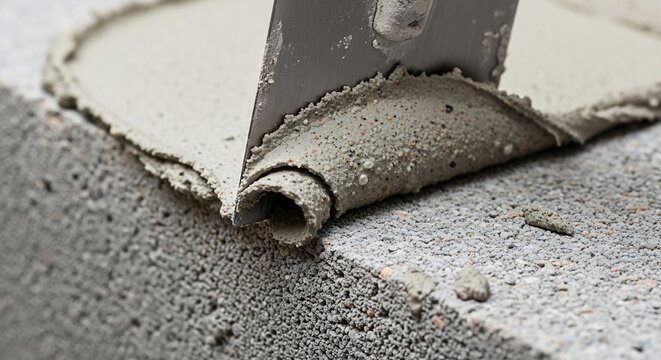 Applying cement with a trowel on a concrete surface